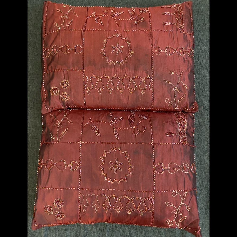 2 @ Red Pillow - sequins and beaded embroidery